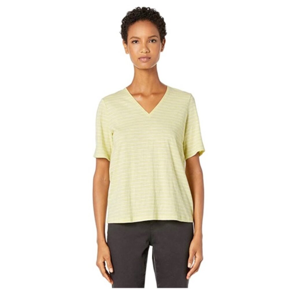 Eileen Fisher Cotton Slub Stripe T-shirt Size S